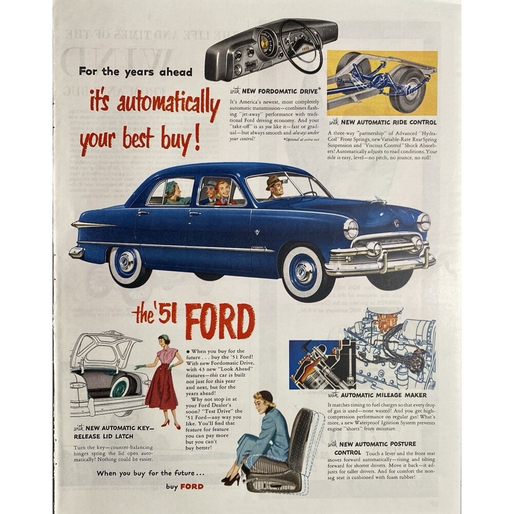 Ford Motors Years Ahead "Automatically Your Best Buy" Vintage Print Ad 1951